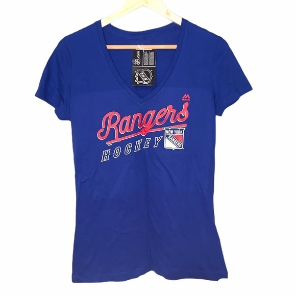 New York Rangers NHL Hockey Blue Short Sleeved V-Neck Pullover Shirt size Medium - Picture 1 of 4